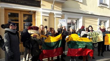 Бастующих третью неделю учителей Литвы акцией протеста поддержали школьники