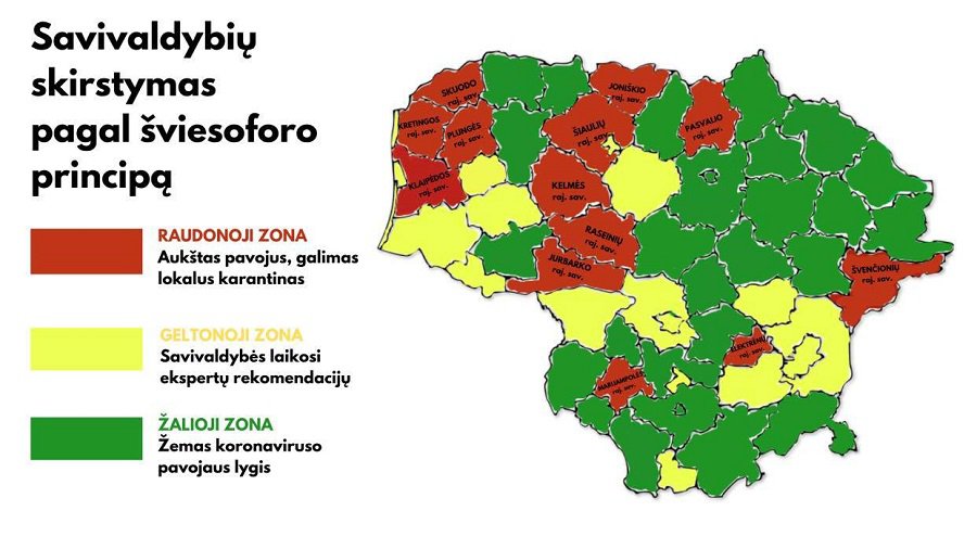 Самоуправления по заболеваемости коронавирусом будут разделены на зоны по цветам светофора - Литва и страны Балтии