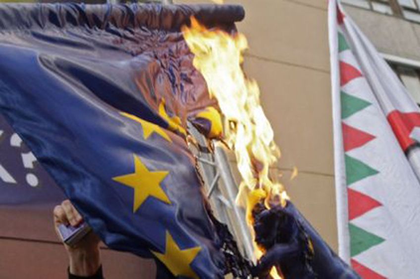 Венгерские ультраправые сожгли флаг Евросоюза                                                                                                