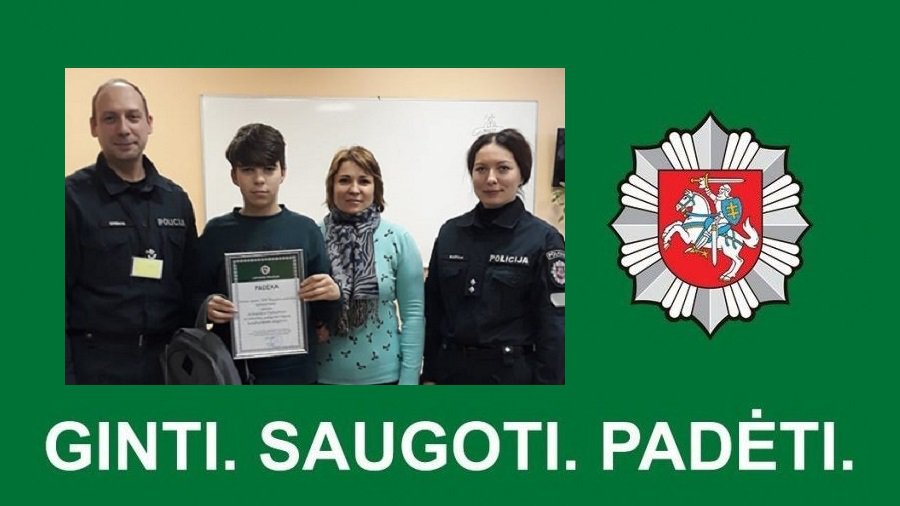 В Висагинском комиссариате полиции вручена грамота школьнику - В Висагинасе