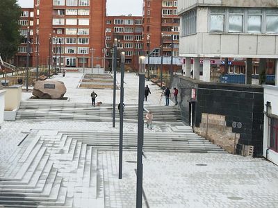 Кто должен восстановить отвалившиеся черные плиты на здании бывшего ТЦ «Эжеринас»? (видео) - В Висагинасе