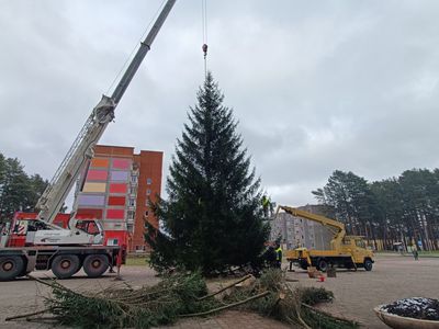 На площади Сантарвес установили необычную новогоднюю ёлку (видео) - В Висагинасе