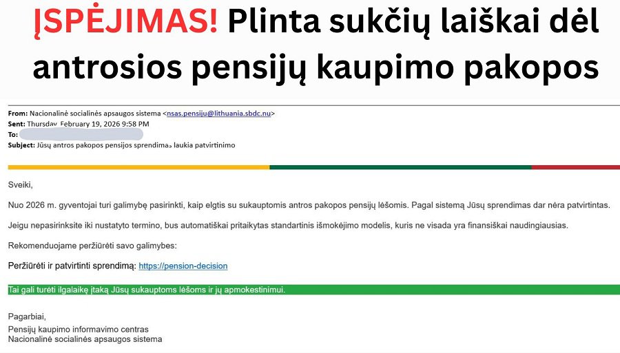 Įspėjimas! Plinta sukčių laiškai dėl antrosios pensijų kaupimo pakopos – raginame gyventojus būti budrius - Įvykiai ir kriminalas