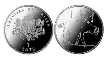 Символом богатства на латвийских монетах стала свинья