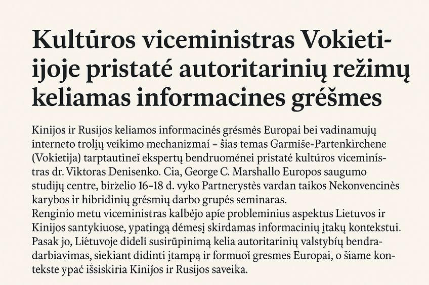 Kultūros viceministras Vokietijoje pristatė autoritarinių režimų keliamas informacines grėsmes