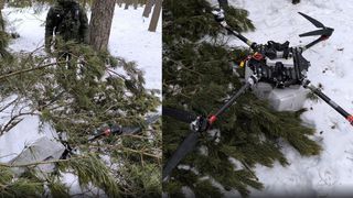 Urėdui padedant, pasieniečiai iš pušies viršūnės iškėlė nutupdytą droną su baltarusiškomis cigaretėmis