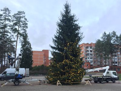 Фото дня: в Висагинасе украшают главную городскую елку - В Висагинасе