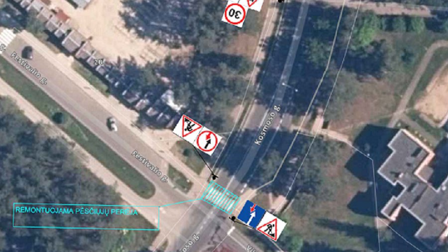На пешеходном переходе на ул. Космосо будет временно ограничено движение - В Висагинасе