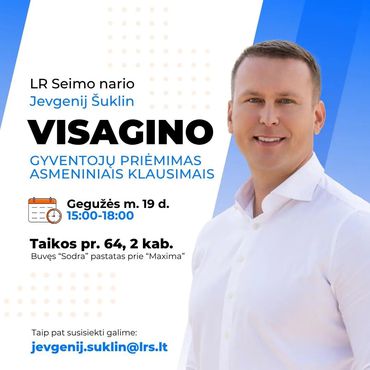 Член Сейма ЛР Евгений Шуклин проведёт приём жителей