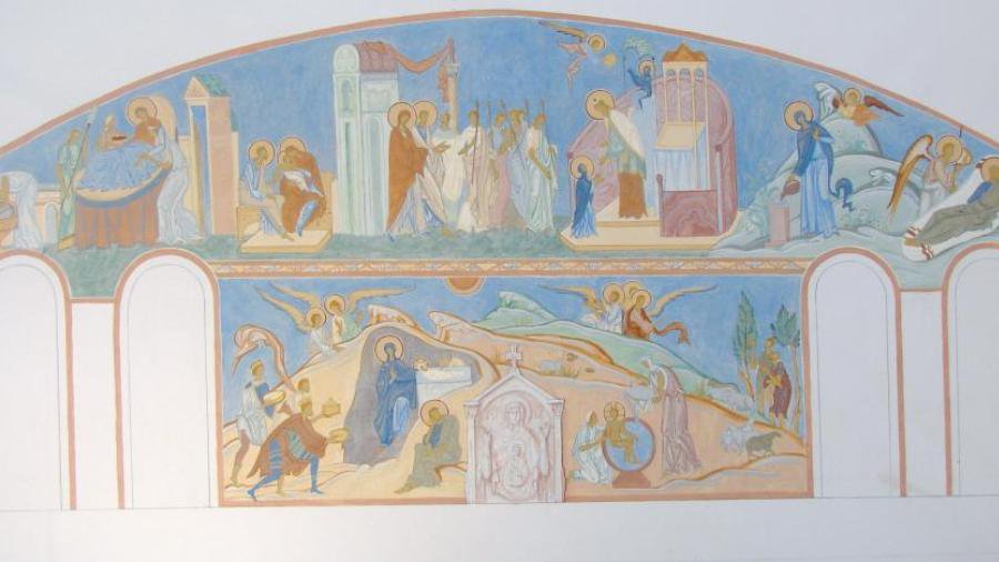 Верхнюю часть северной стены храма украсила новая фреска - В Висагинасе