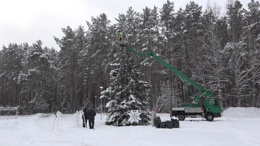 Городская елка попрощалась со своими нарядами до следующей зимы  (видео) - В Висагинасе